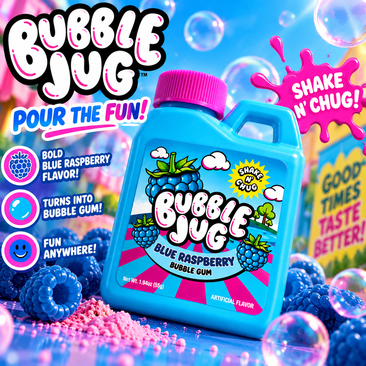 Bubble Jug Blue Raspberry Gum - 1.94oz