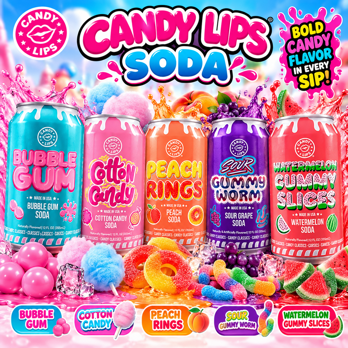 Candy Lips Candy-Flavored Soda – 12 oz