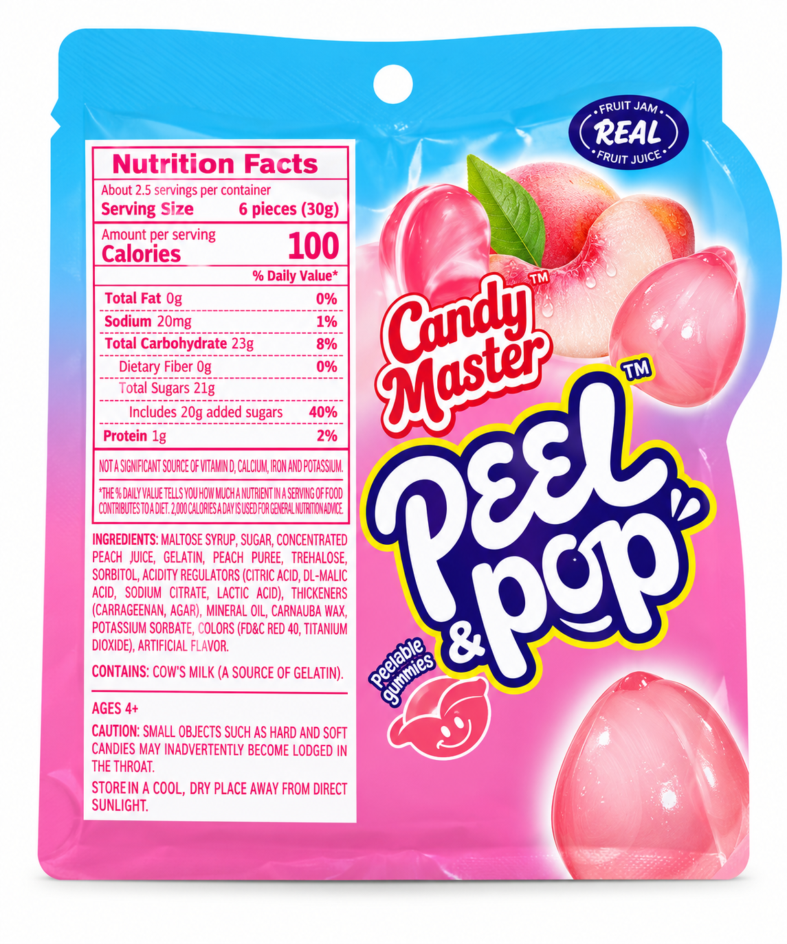 Peach Candy Master Peel & Pop Peelable Gummy Candy