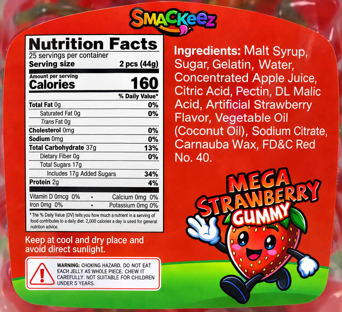 Smackeez Mega Strawberry Gummy