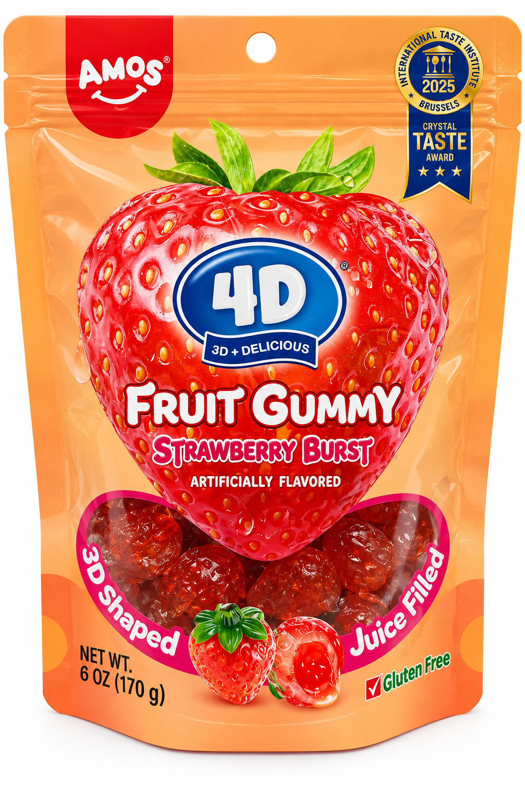 AMOS 4D Gummy Juicy Burst Strawberry – 6 oz