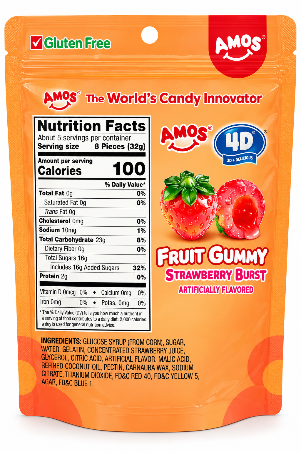 AMOS 4D Gummy Juicy Burst Strawberry – 6 oz