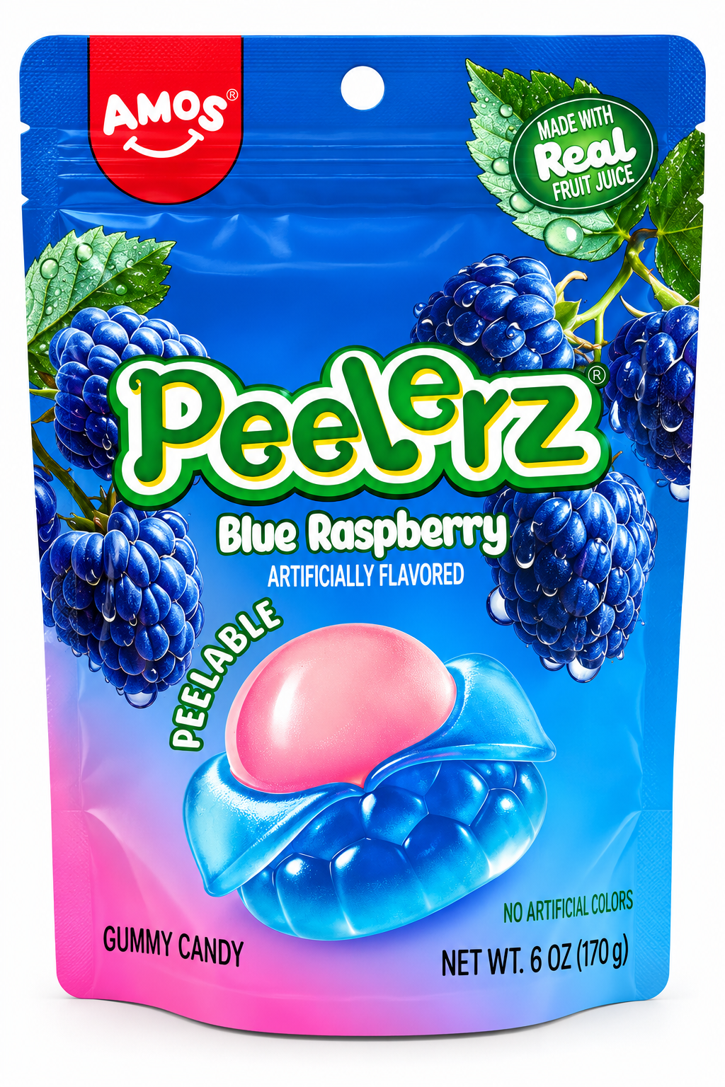 AMOS Peelerz Blue Raspberry Gummy Candy – 6 oz
