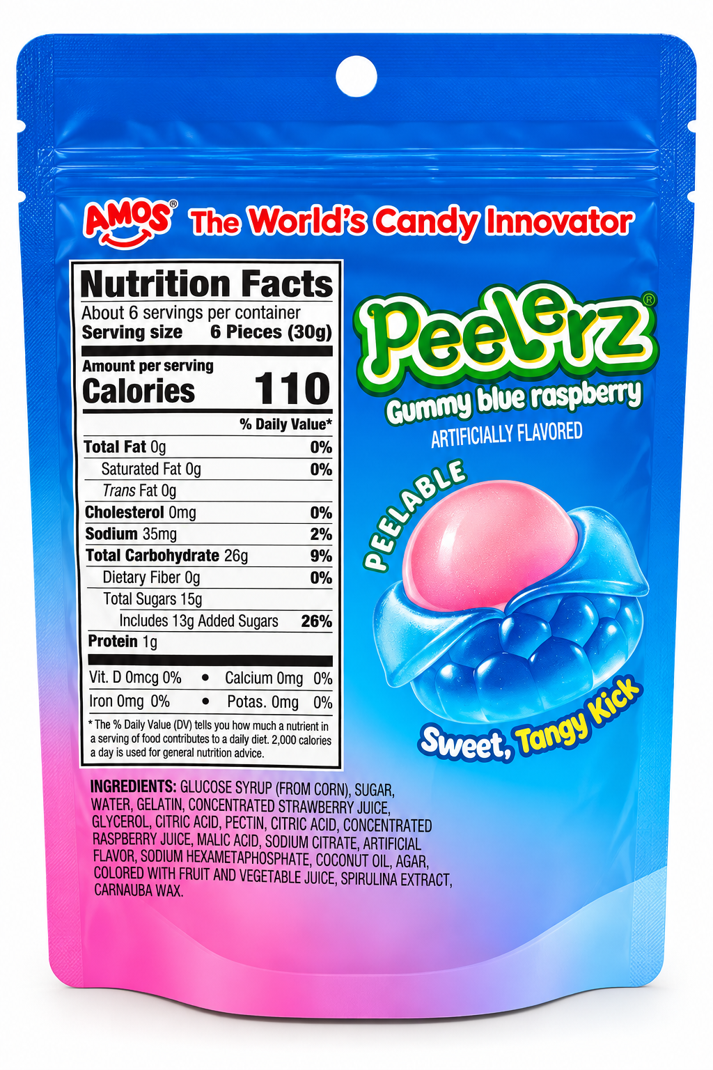 AMOS Peelerz Blue Raspberry Gummy Candy – 6 oz