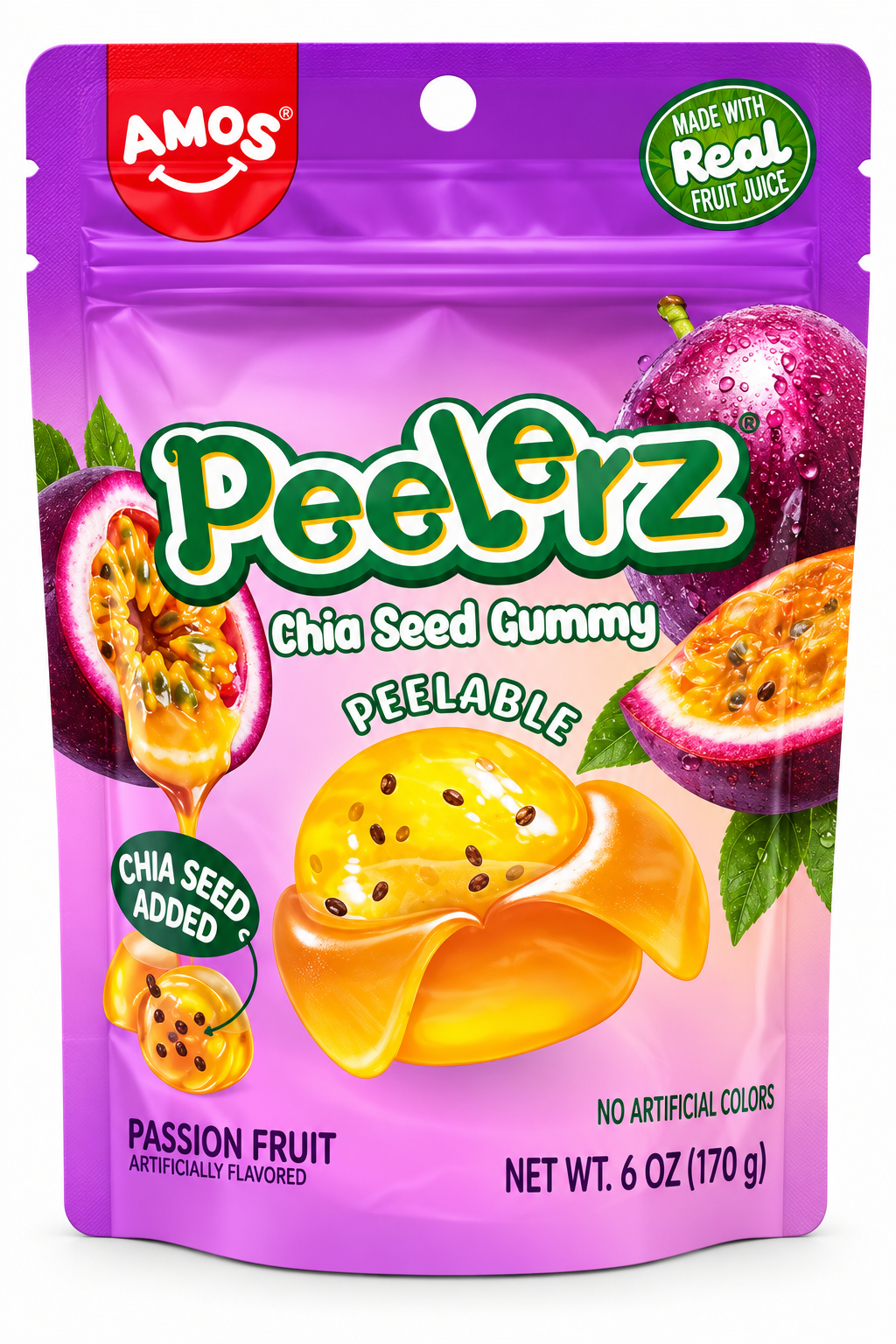 AMOS Peelerz Gummy Passion Fruit with Chia Seeds – 6 oz