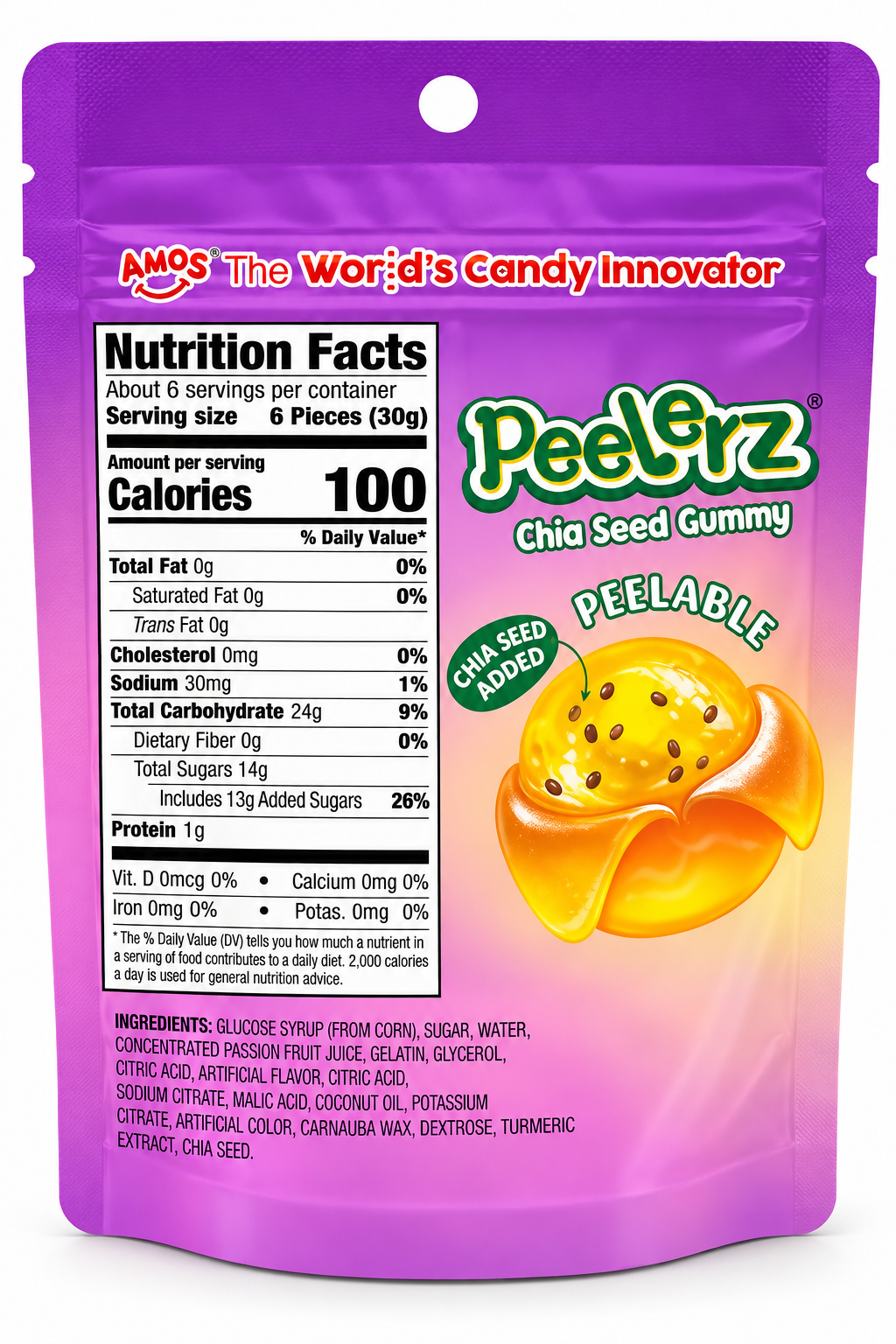 AMOS Peelerz Gummy Passion Fruit with Chia Seeds – 6 oz