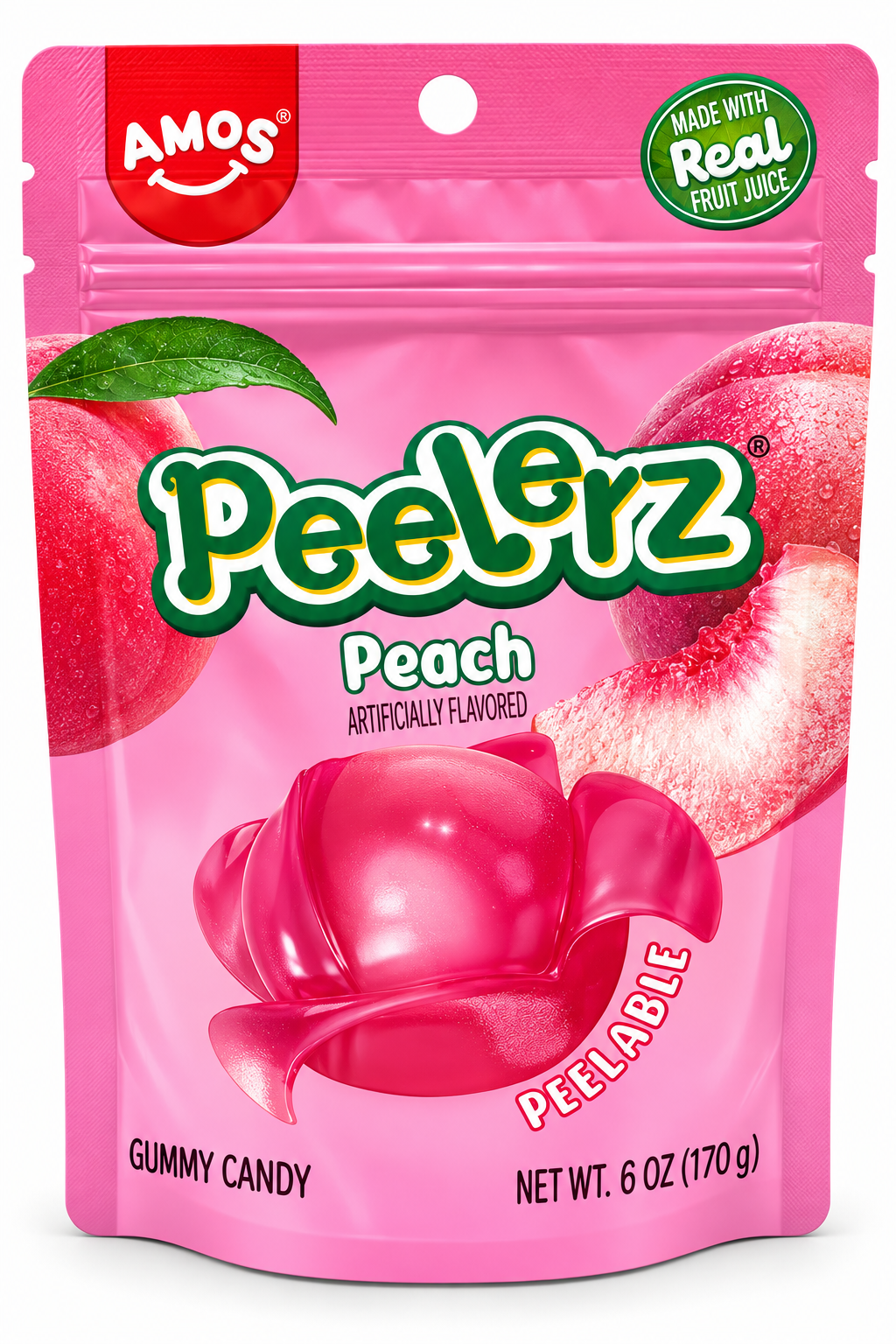 AMOS Peelerz Gummy Peach Candy – 6 oz