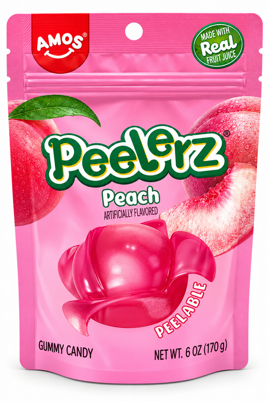 AMOS Peelerz Gummy Peach Candy – 6 oz