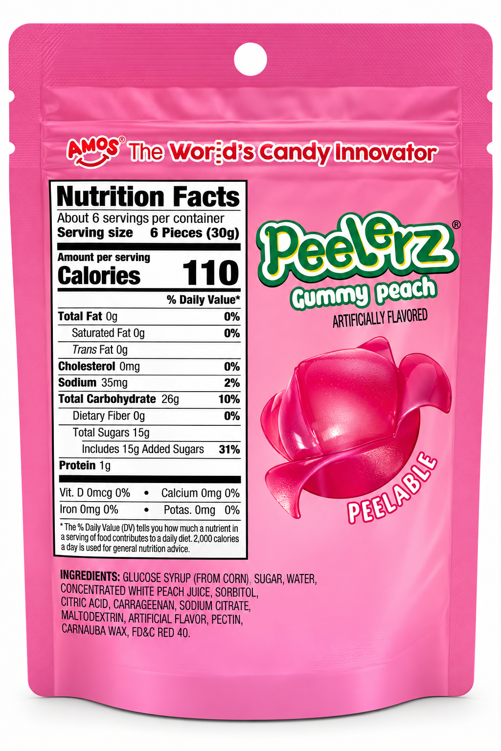 AMOS Peelerz Gummy Peach Candy – 6 oz