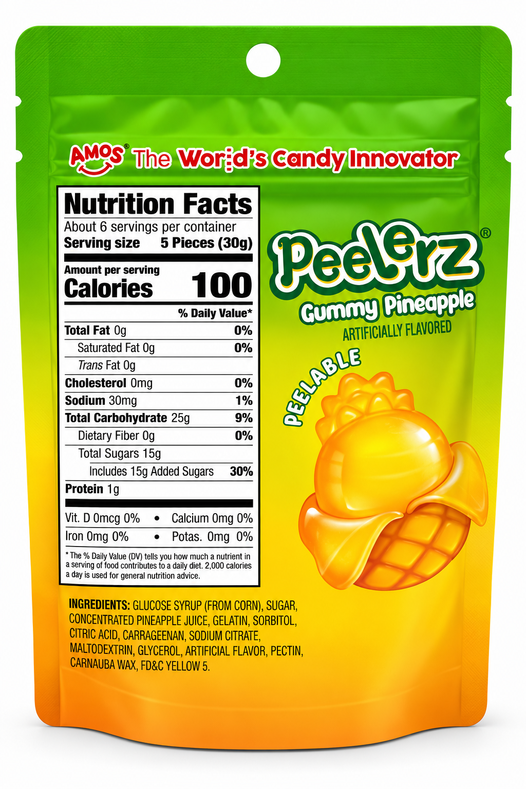 AMOS Peelerz Gummy Pineapple Candy – 6 oz