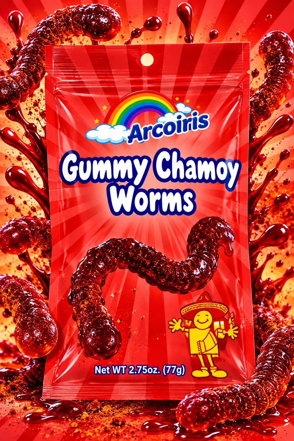Arcoiris Gummy Chamoy Worms – 2.75 oz