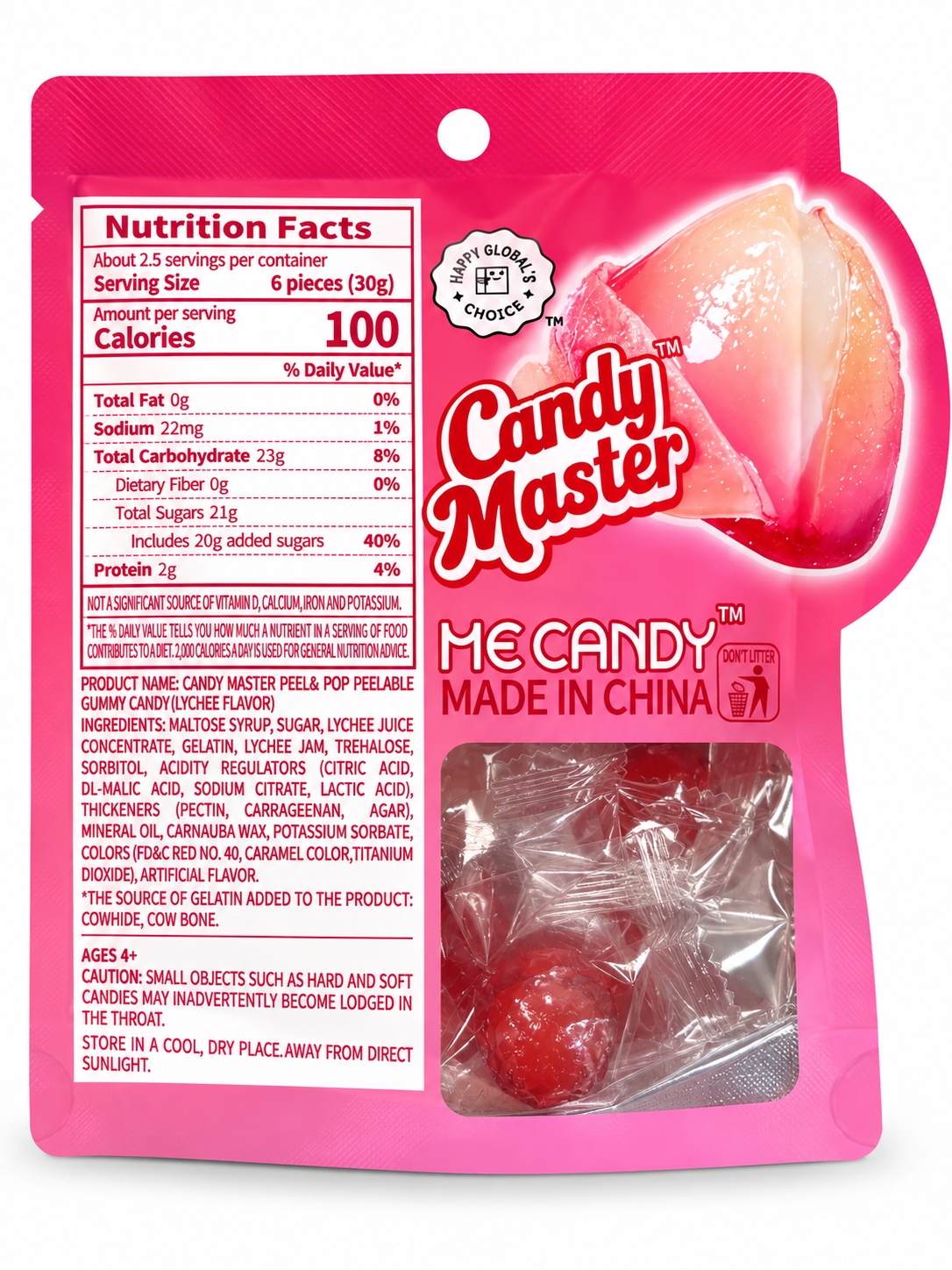 Lychee Candy Master Peel & Pop Peelable Gummy Candy