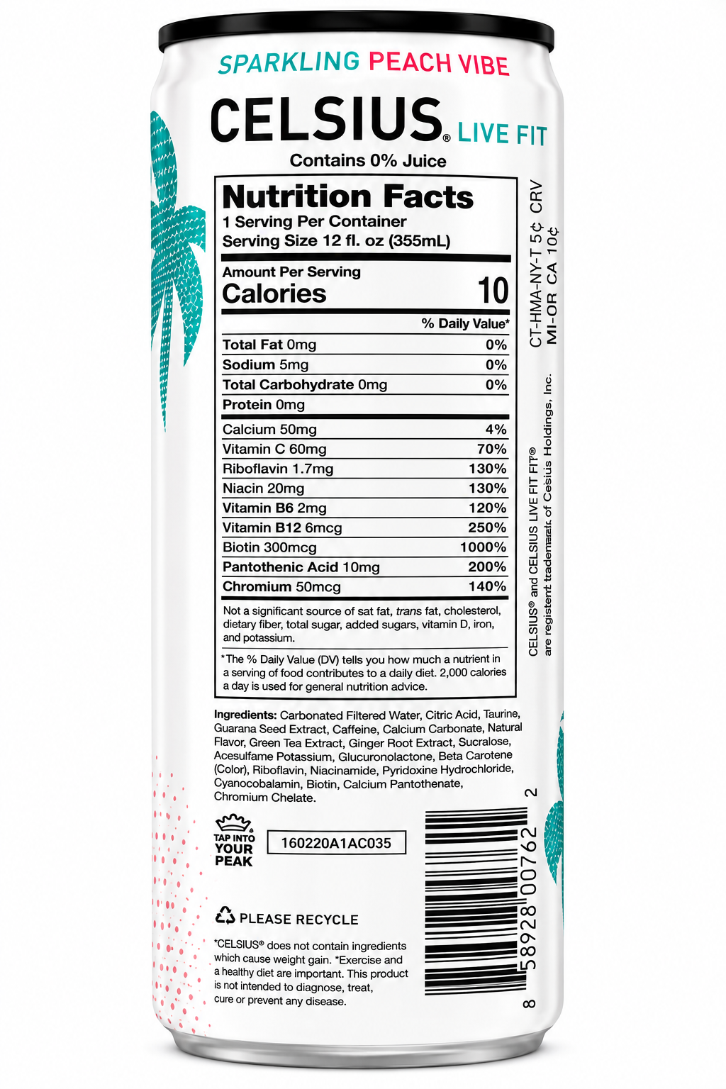 Celsius Peach Vibe Sparkling White Peach Edition 12oz