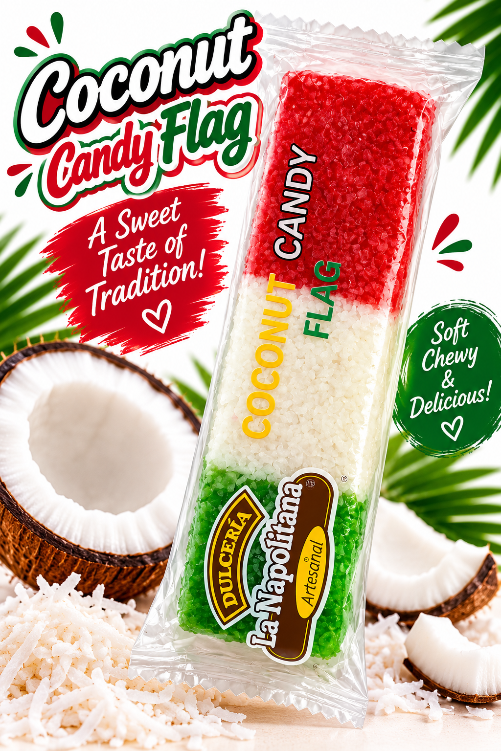 La Napolitana Mexican Flag Coconut Candy Bar