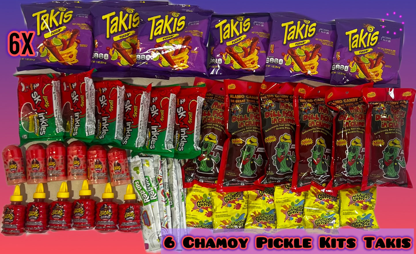 6 Chamoy Pickle Kit with Takis and Snacks!