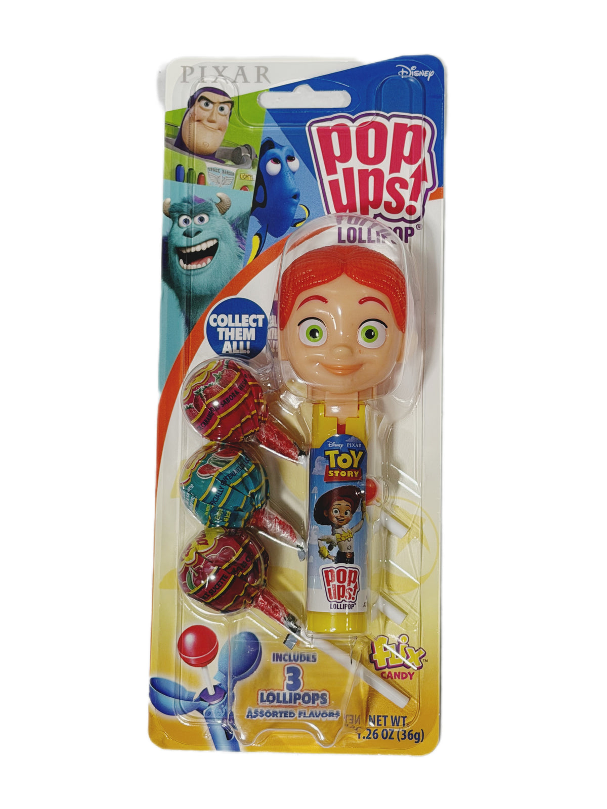 Disney Pixar Pop-Ups! Lollipop Holder + 3 Chupa Chups – Assorted Characters