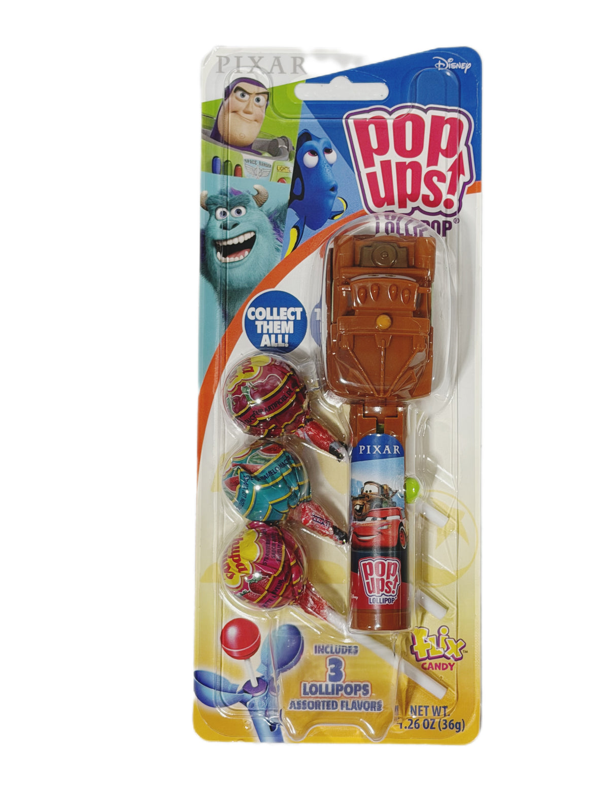 Disney Pixar Pop-Ups! Lollipop Holder + 3 Chupa Chups – Assorted Characters