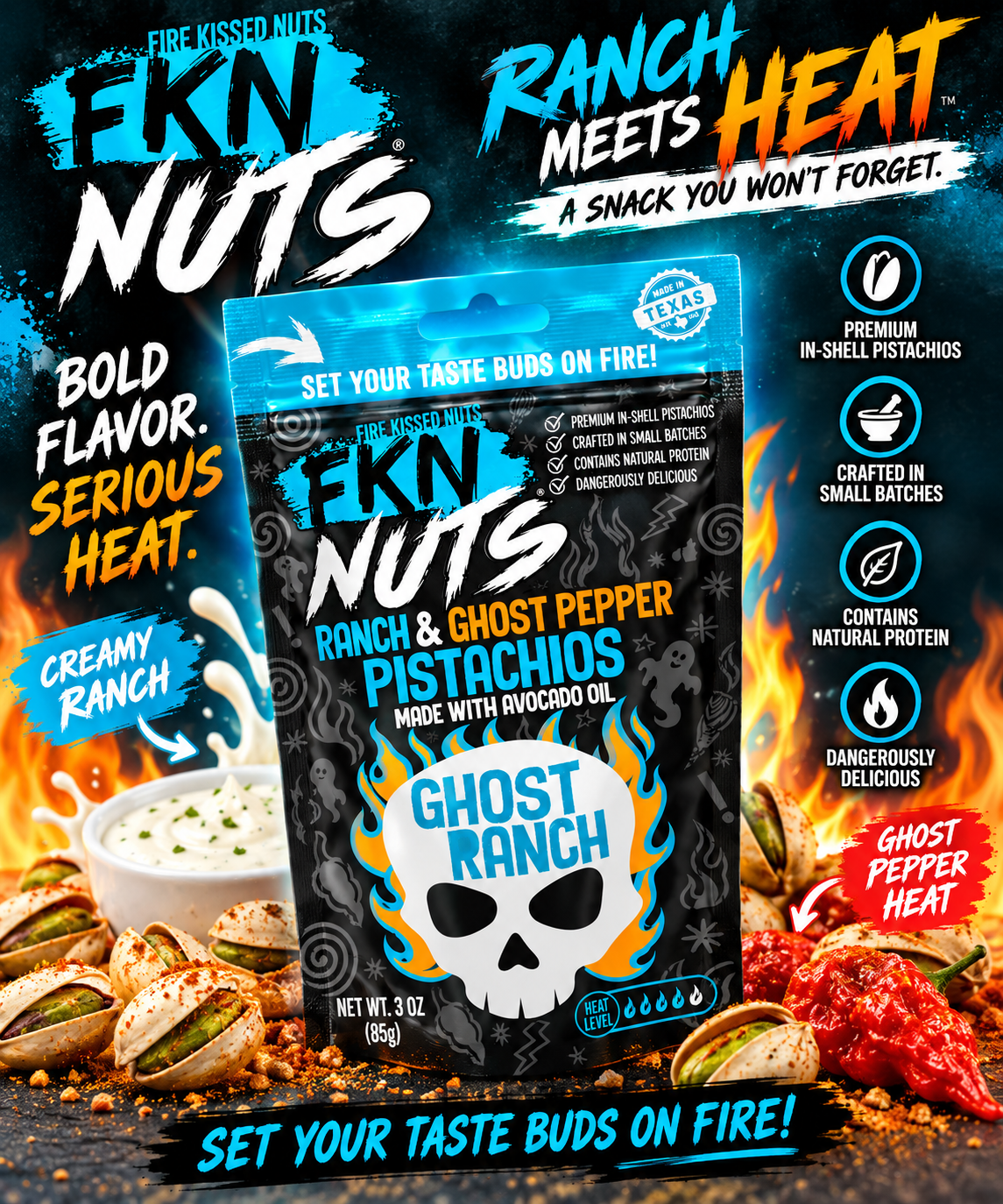 FKN Nuts Ghost Ranch – Ranch & Ghost Pepper Pistachios