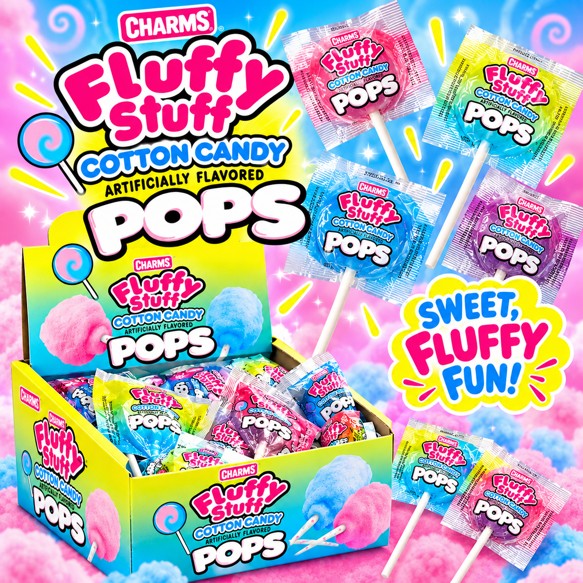 Charms Fluffy Stuff Cotton Candy Pops – 0.63 oz