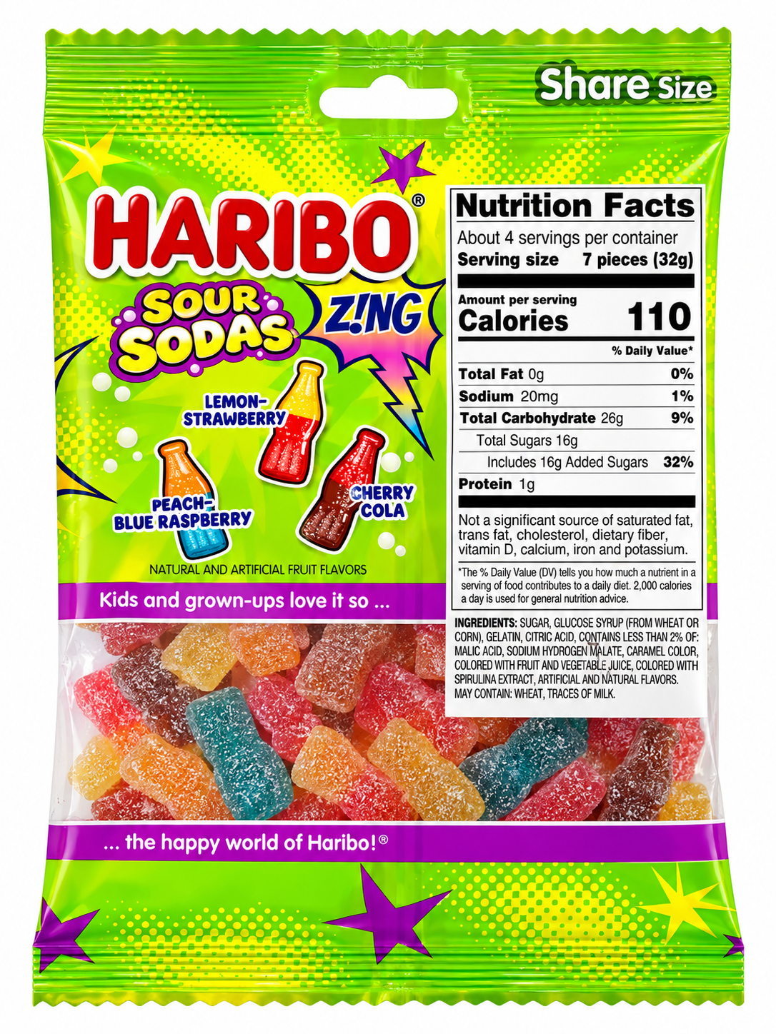 Haribo Sour Sodas Z!NG Gummy Candy – 4.5 oz