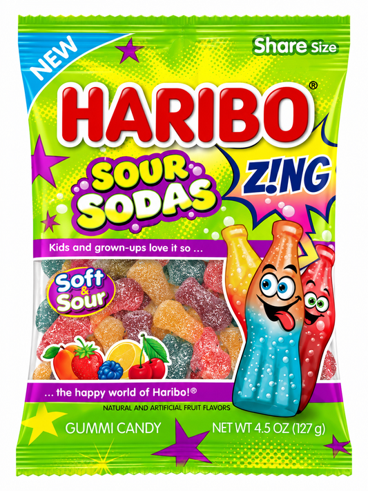 Haribo Sour Sodas Z!NG Gummy Candy – 4.5 oz