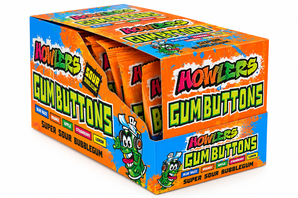 Howlers Sour Gum Buttons – Assorted Fruit 1.66 oz