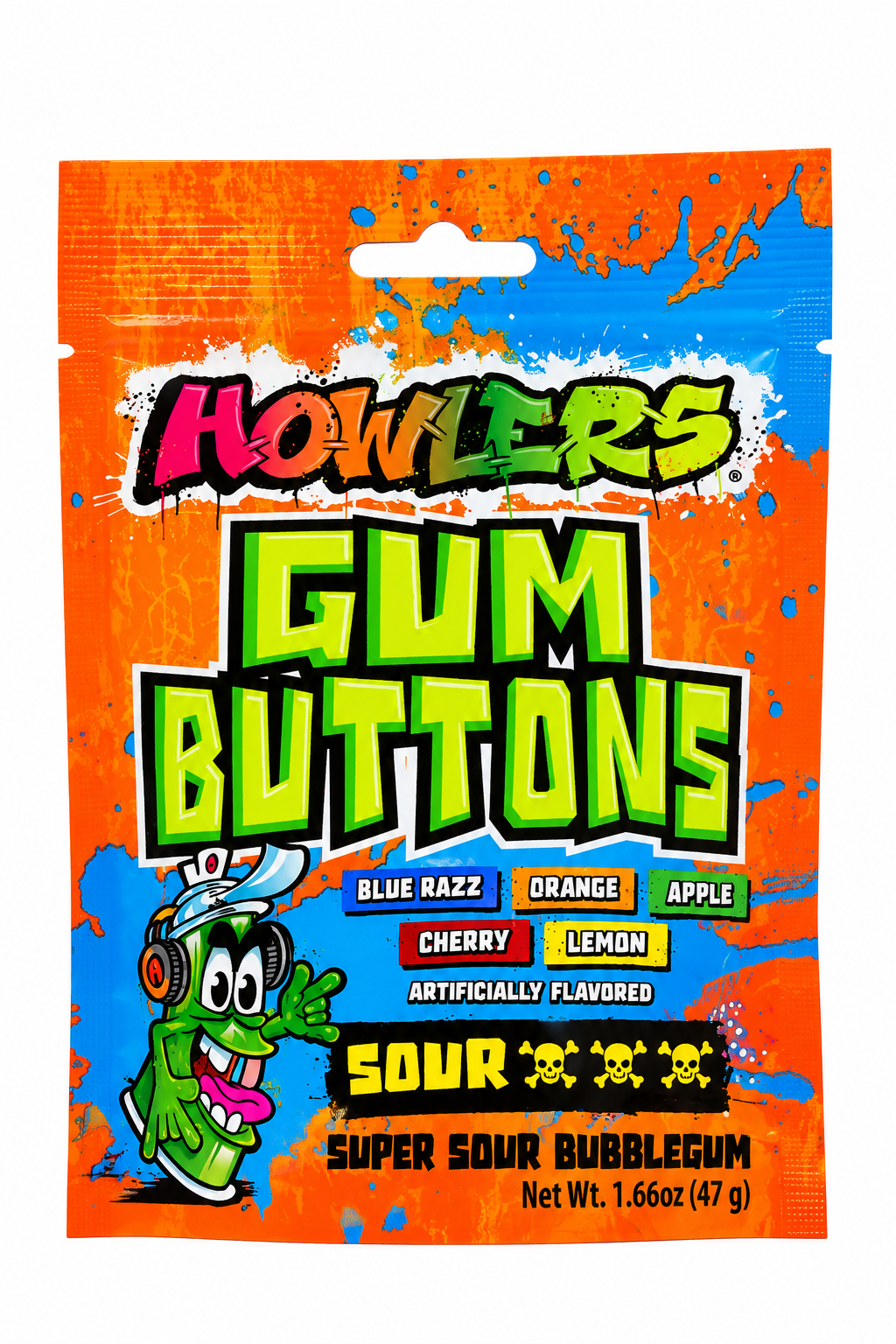 Howlers Sour Gum Buttons – Assorted Fruit 1.66 oz