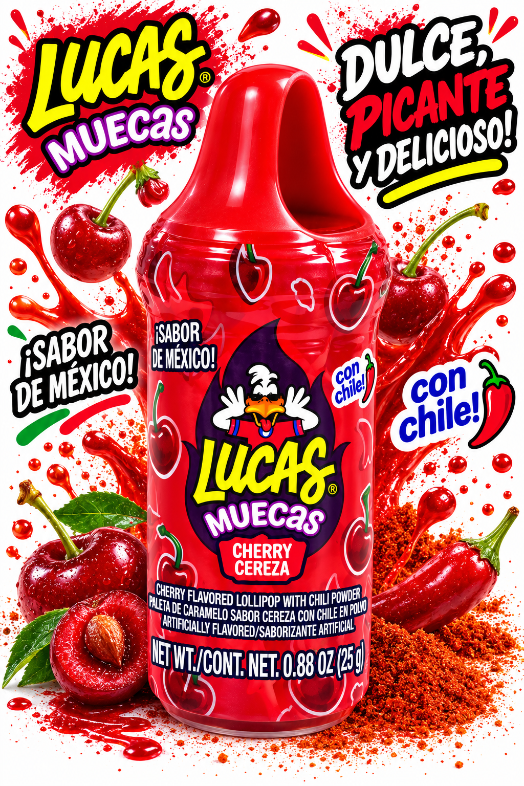 Lucas Muecas Cherry Lollipop with Chili Powder - 0.88oz
