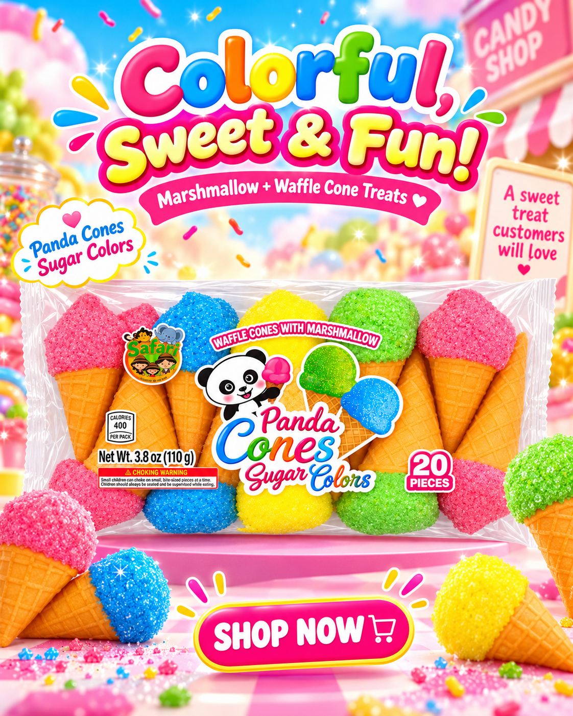 Safari Panda Cones Sugar Colors Marshmallow Candy