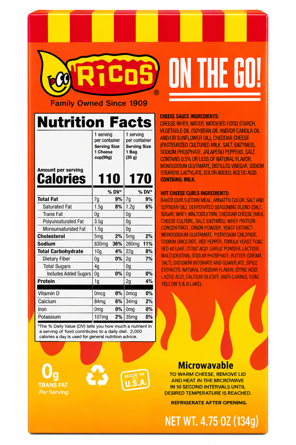 Ricos Hot Cheese Curls & Cheese Sauce – 4.75 oz