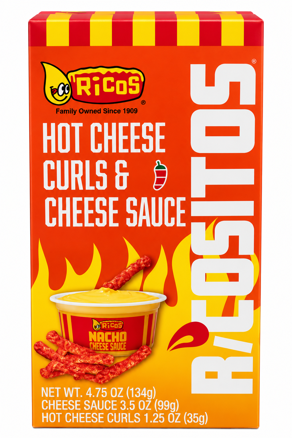 Ricos Hot Cheese Curls & Cheese Sauce – 4.75 oz