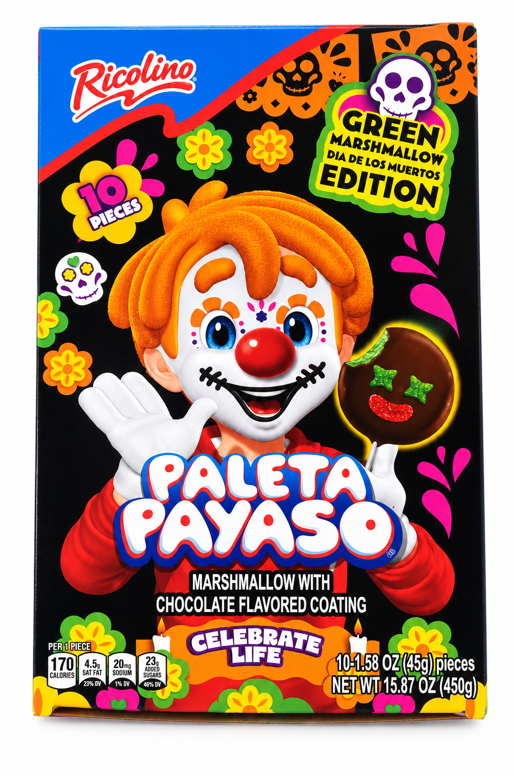 Ricolino Paleta Payaso Green Marshmallow Halloween Edition – 1.58 oz