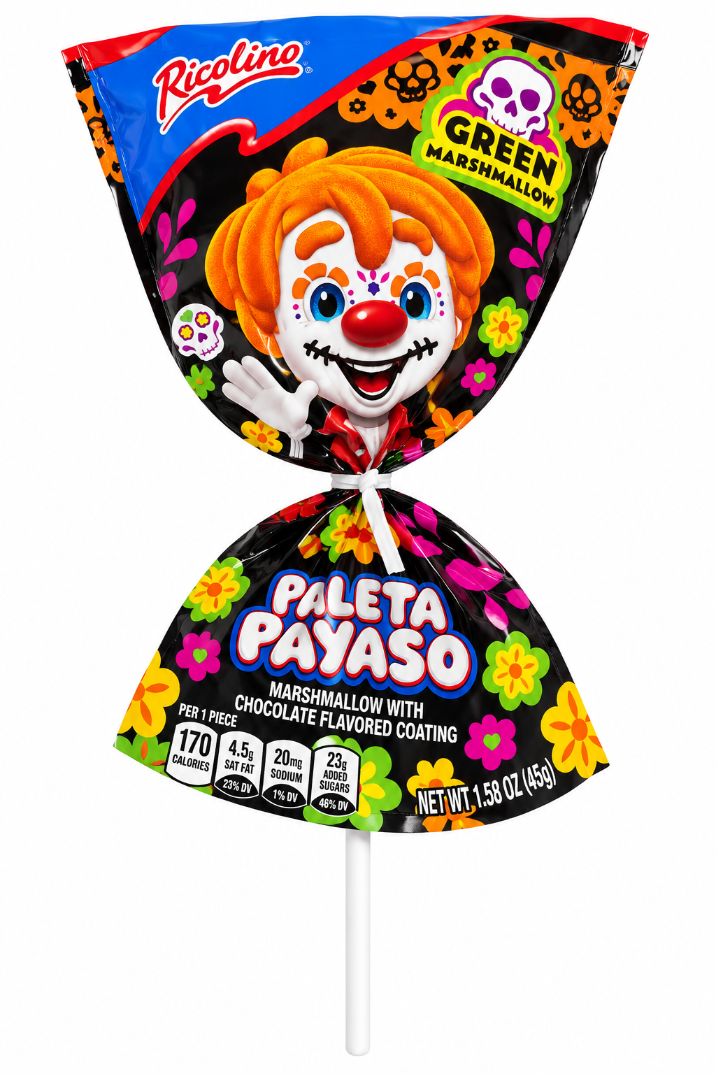 Ricolino Paleta Payaso Green Marshmallow Halloween Edition – 1.58 oz