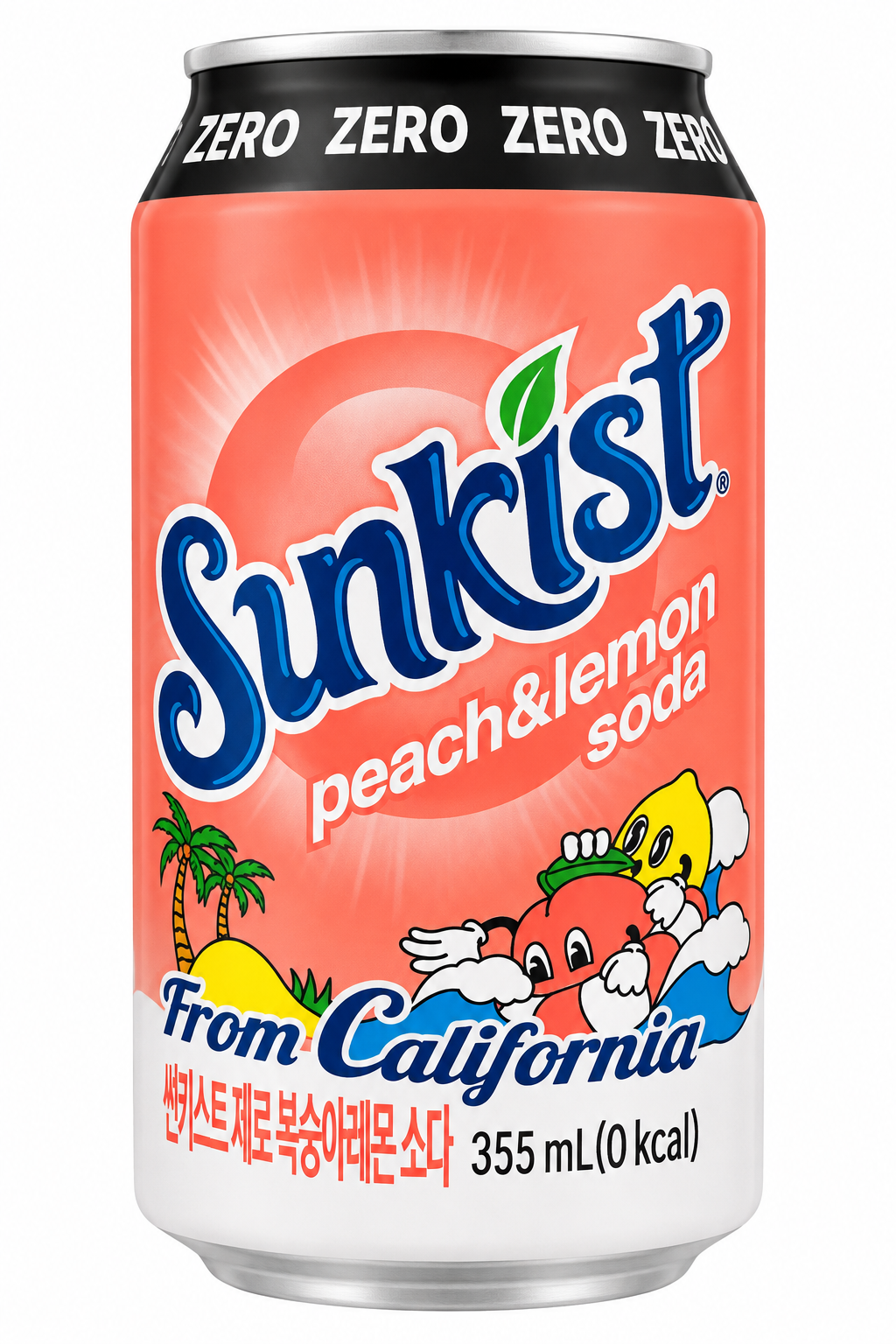 Sunkist Zero Peach & Lemon Soda – 355 mL Korean Import