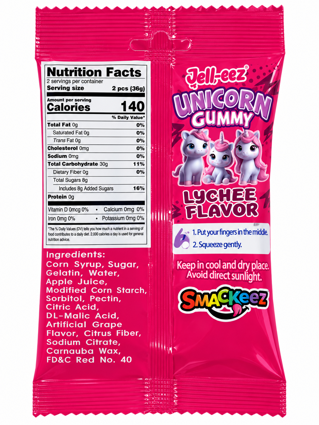 Smackeez Jell-eez Unicorn Lychee Gummy Candy