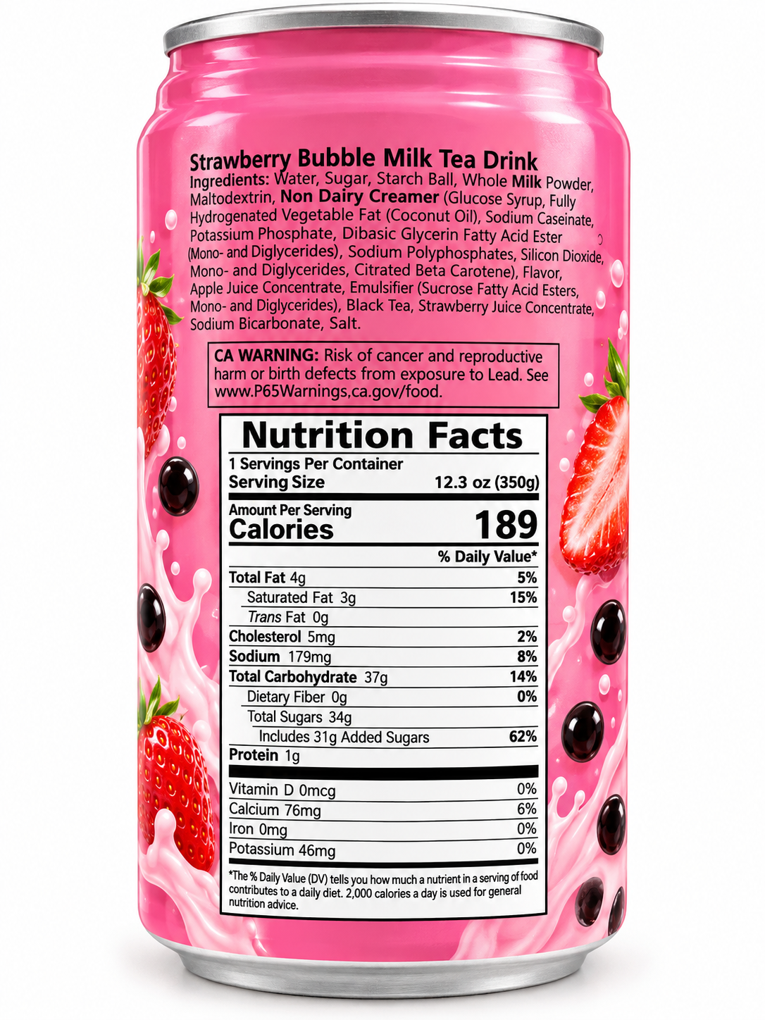 Rico Strawberry Bubble Milk Tea Drink – 12.3 oz