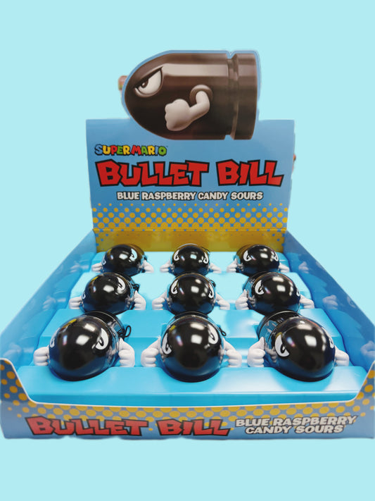Super Mario Bullet Bill Blue Raspberry Sour Candy Tin – 0.6 oz