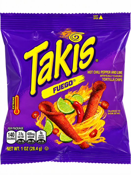 Takis Fuego Hot Chili Pepper & Lime Tortilla Chips – 1 oz