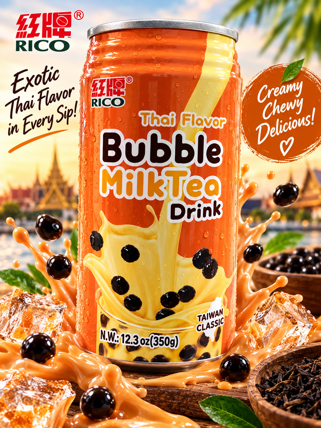 RICO Thai Flavor Bubble Milk Tea Drink – 12.3 oz