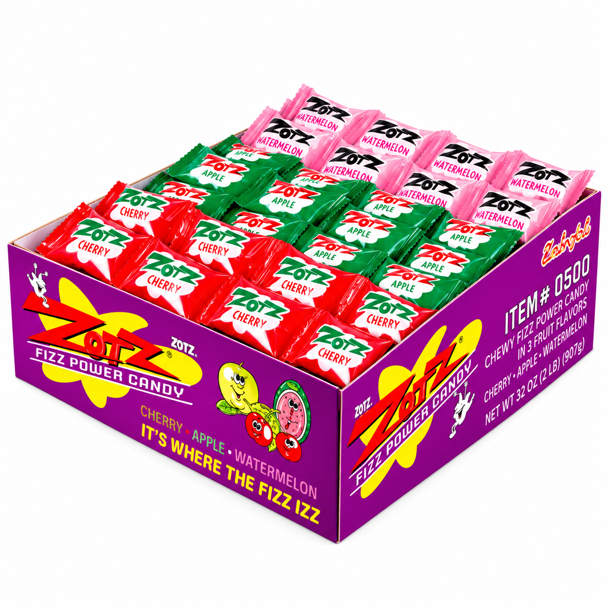 Zotz Assorted Fizzy Candy Strings – Cherry, Apple & Watermelon