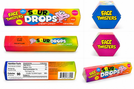 Face Twisters Sour Drops Chewy Candy 3.53oz